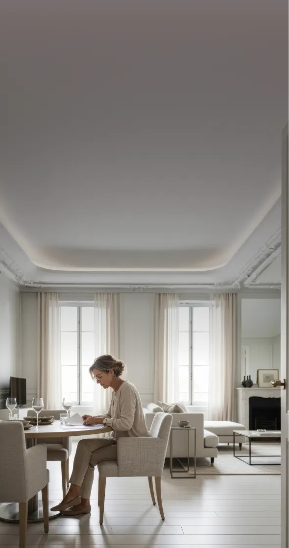 donna a tavola in casa di pregio riqualificata energeticamente