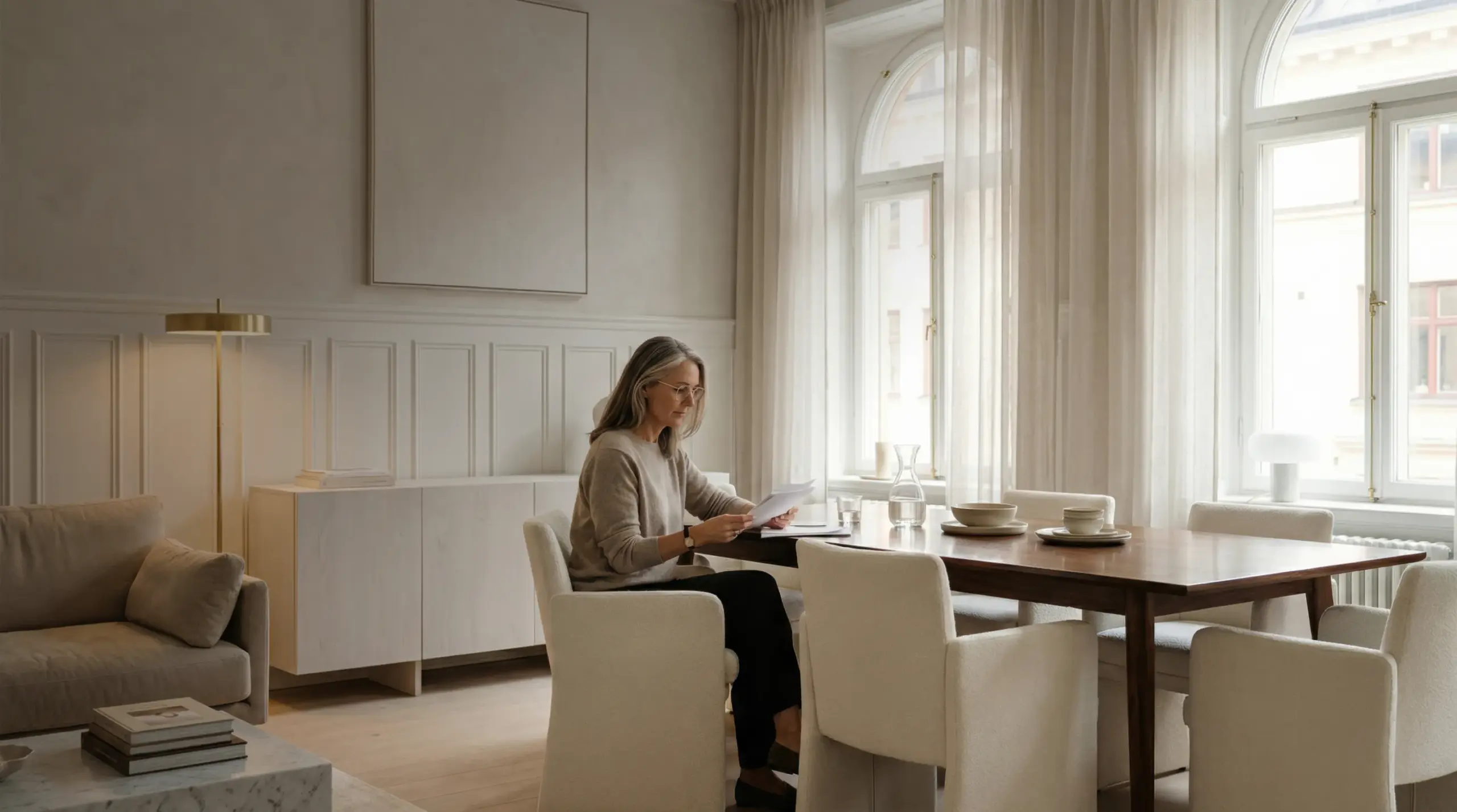 donna a tavola in casa efficiente energeticamente