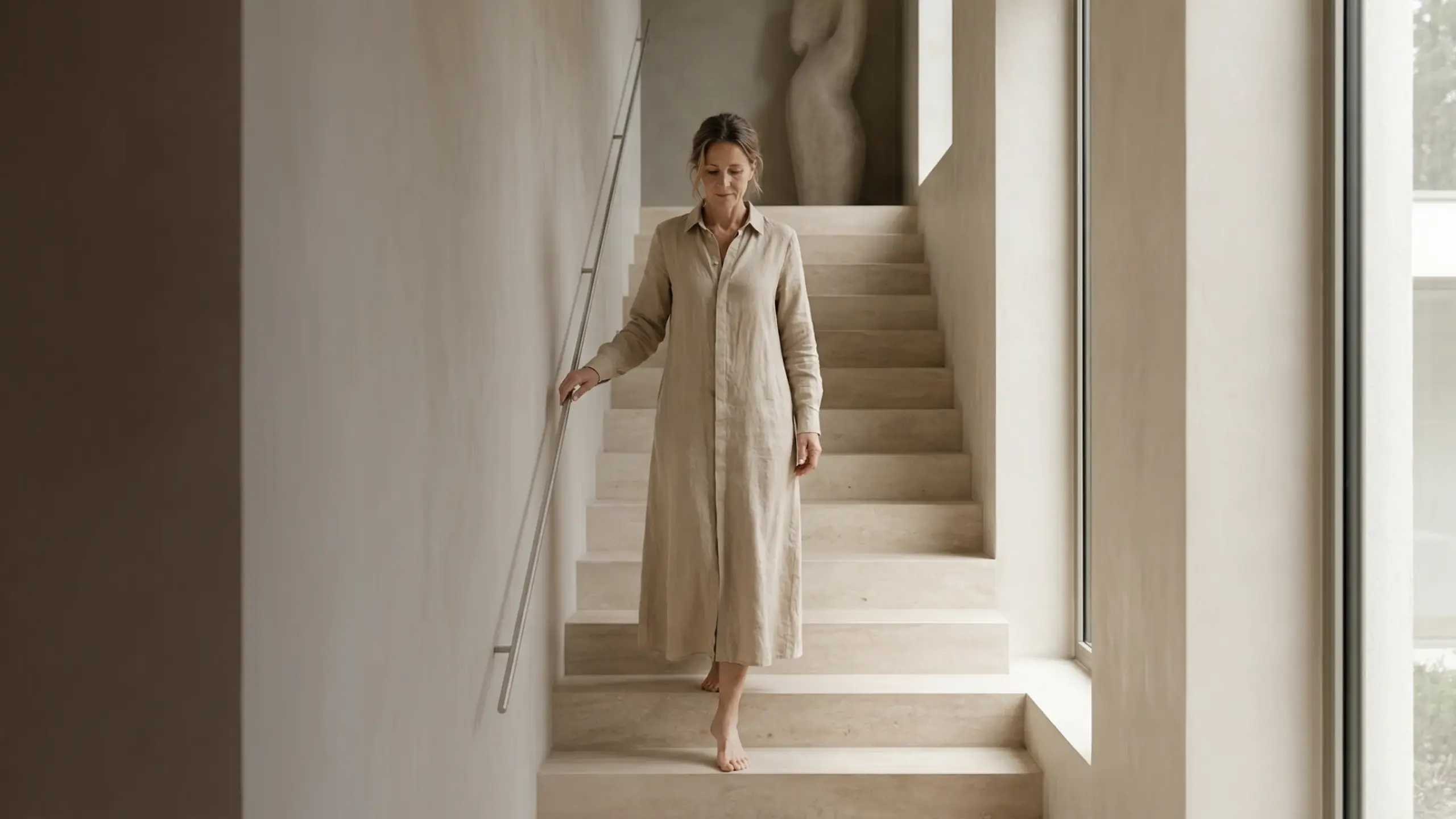 donna scende scale di casa riqualificata energeticamente