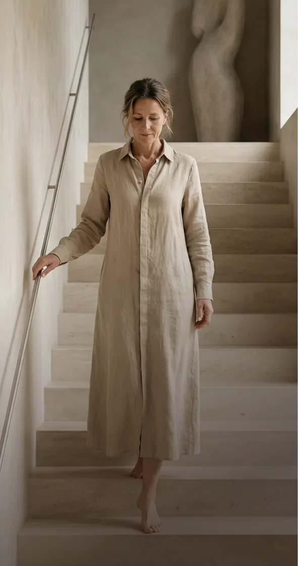 donna scende scale di casa riqualificata energeticamente