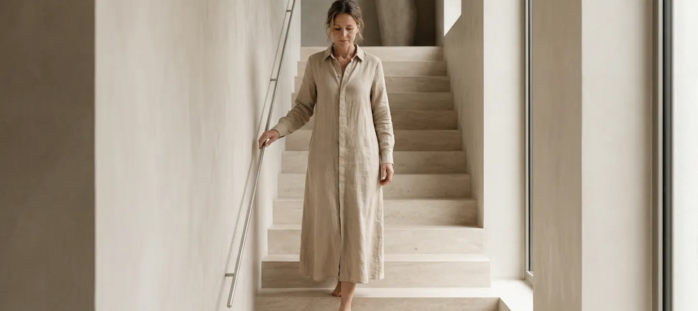 donna scende scale di casa riqualificata energeticamente