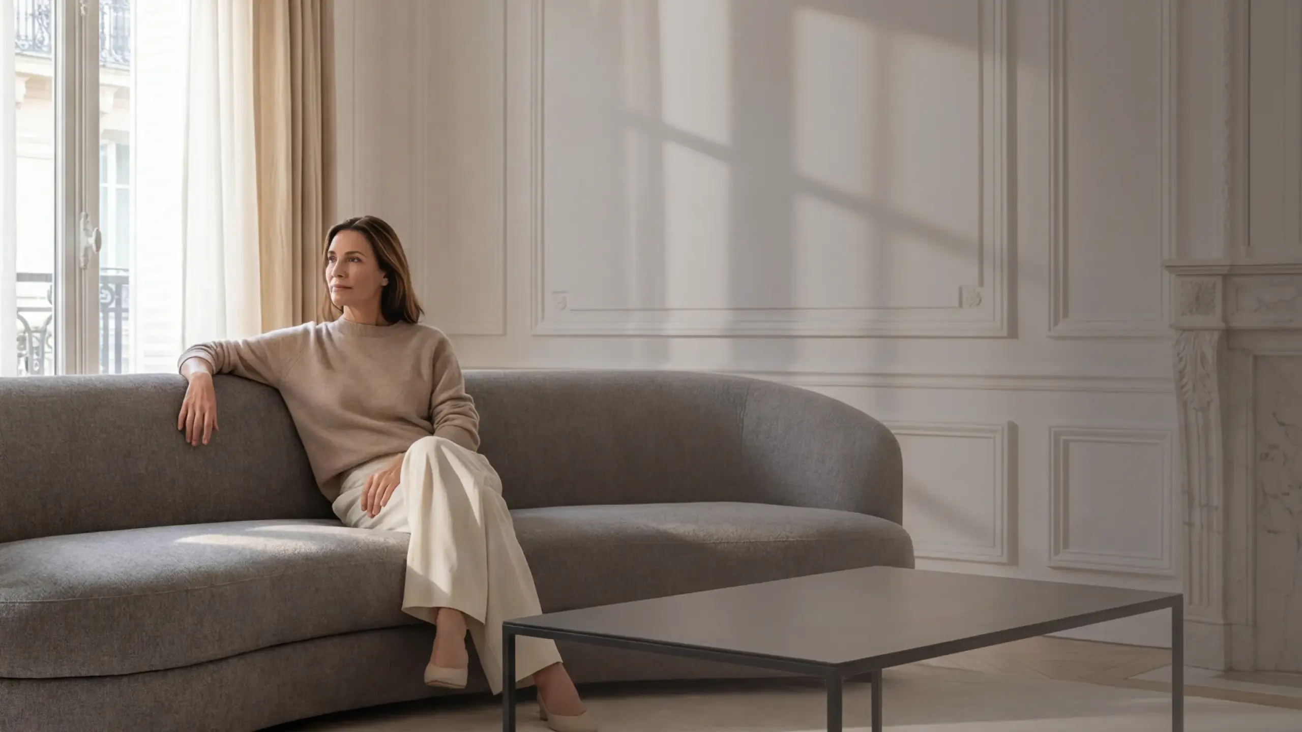 donna su divano in casa di pregio riqualificata energeticamente