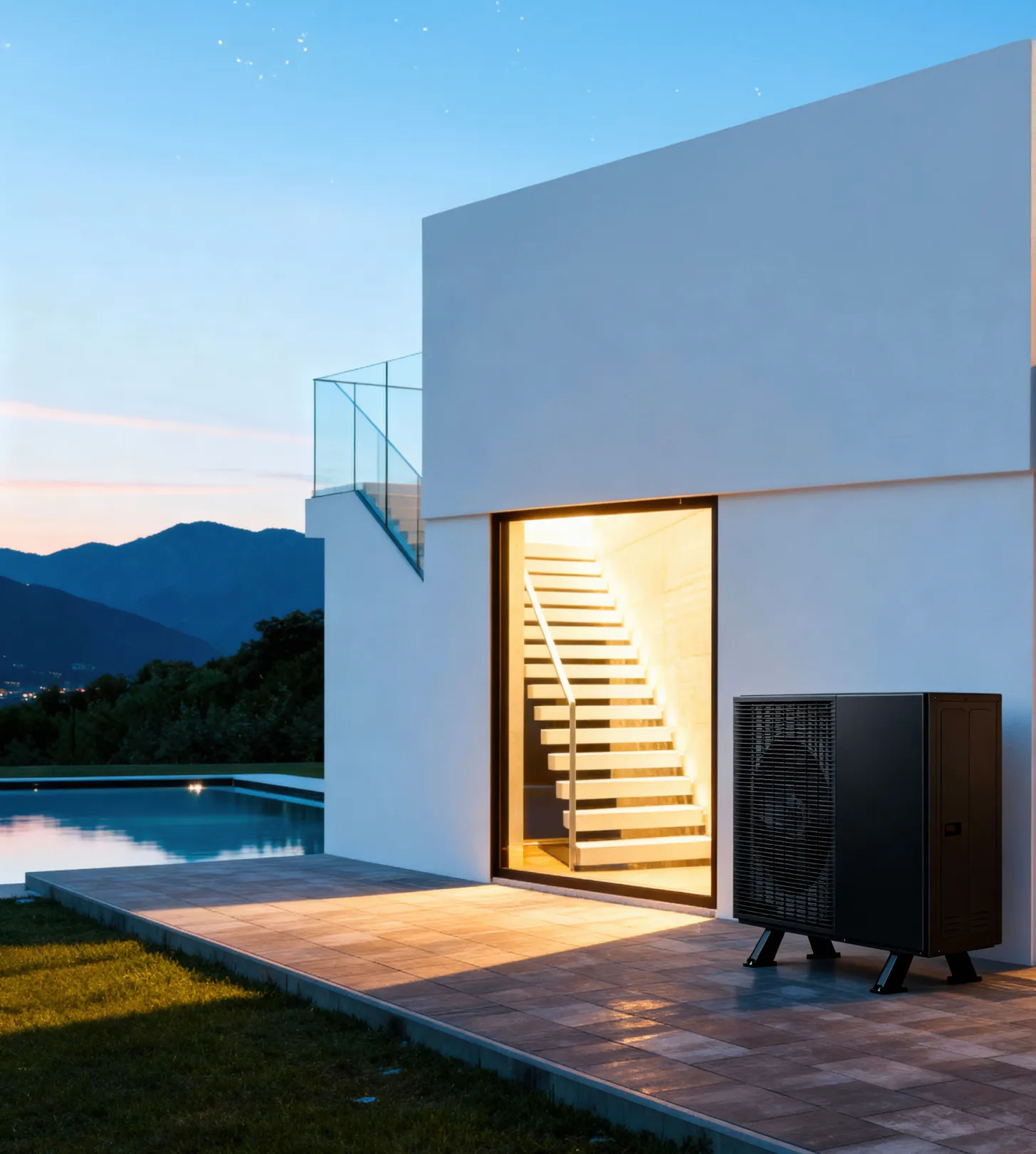 Esterno casa di design pompa di calore nera