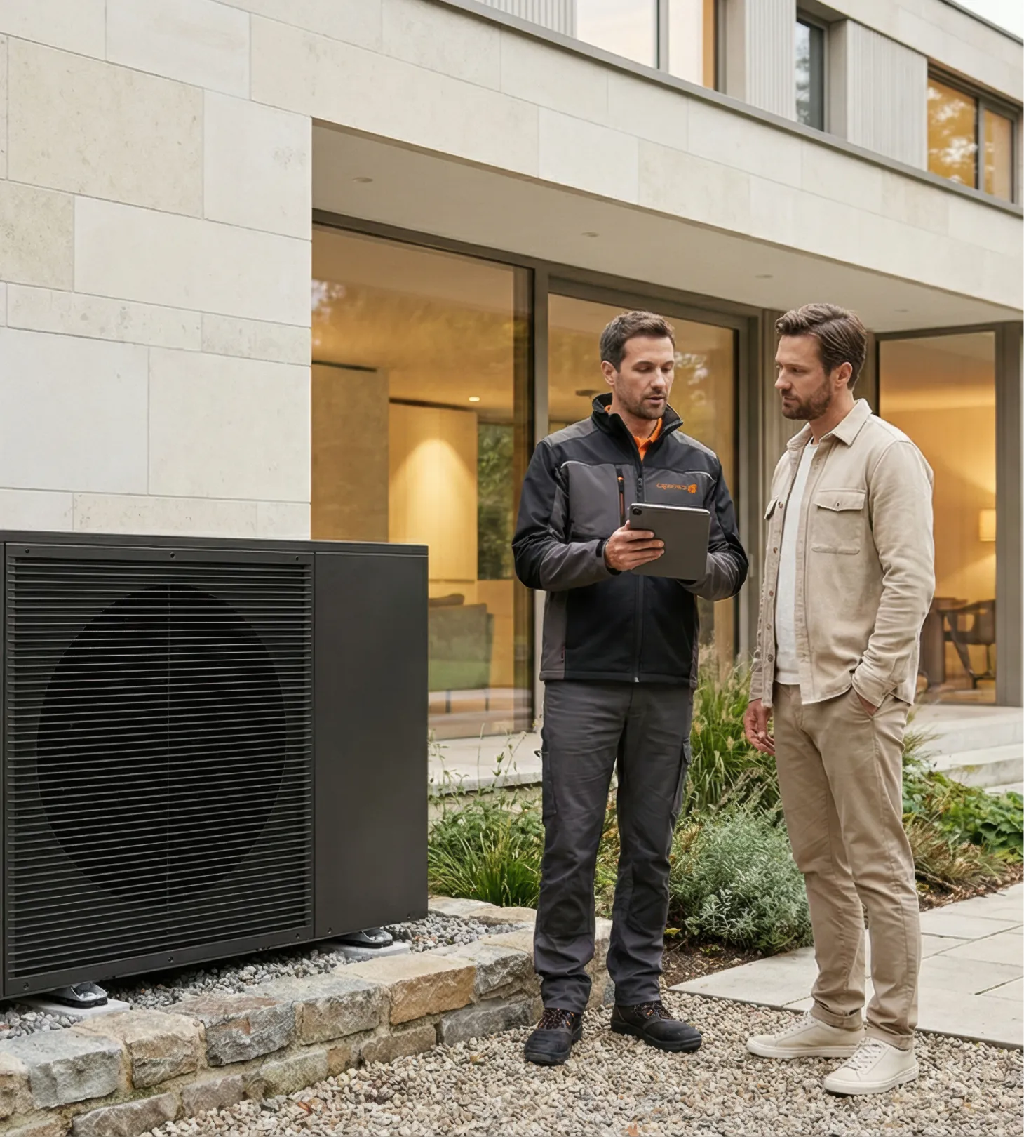 tecnico pompa di calore con cliente