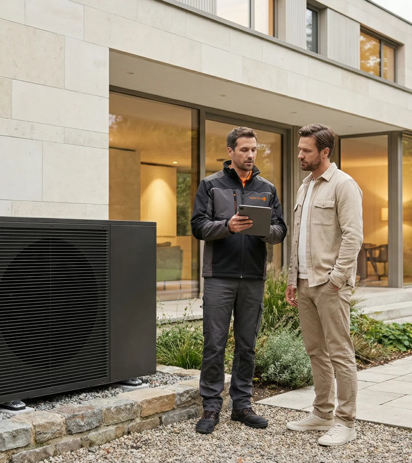 tecnico pompa di calore con cliente